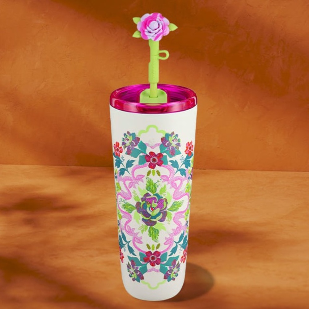 Floral Kaleidoscope Hot & Cold Cup with Flower Straw Topper (24oz)